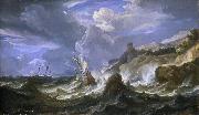 Pieter Meulener, A ship wrecked in a storm off a rocky coast
